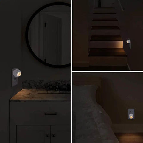 Plug In Night Light With Dusk To Dawn Sensor, 360 Degree Rotation, Warm White 2700K Soft Safe Glow For Hallways, Bedrooms, Stairways