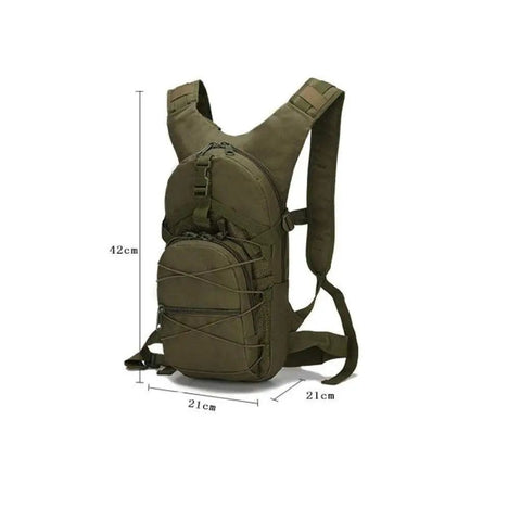 Army Green Camouflage Rucksack Backpack for Men and Women, Oxford Fabric Hiking Pack with 42x21x21 cm size shown