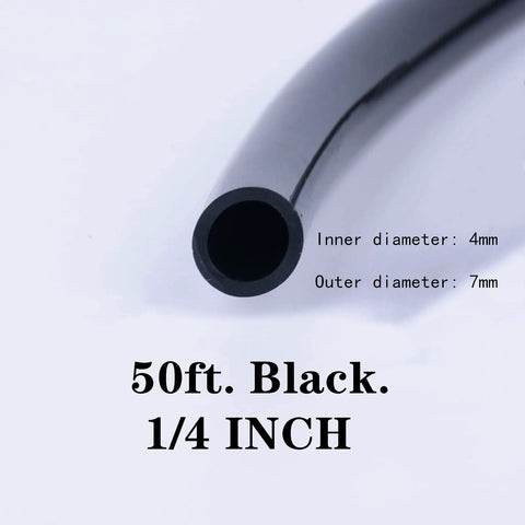 Close-up of 50 Foot One Quarter Inch Drip Irrigation Tubing For Lawn And Garden with visible inner and outer diameters.
