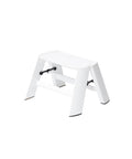 Lucano 1 Step White Folding Step Ladder With Integrated Grip Grooves And Safety Bar For Easy Folding Forward Design That Stands On Its Own