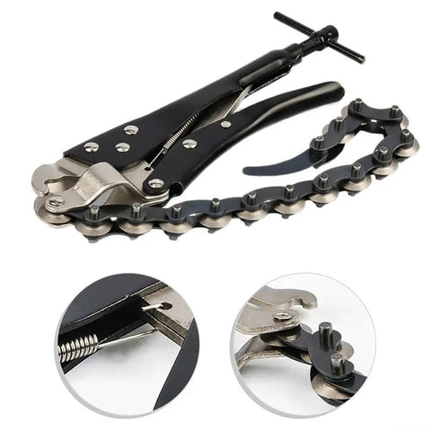 Heavy Duty Tailpipe Cutter Chain Plier For Exhaust Systems Carbon Steel Tool Built To Slice Copper Tubing And Steel Pipes Up To 90mm Fast And Clean Great For Auto Shops And DIY Muffler Projects, chain plier with cutter