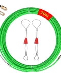 Rock Solid Electrical Fish Tape And Wire Puller Snake 20m green nylon cord with galvanized steel tip and dual guide springs.