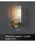 Clear Crystal LED Wall Sconces Brass for Parlor Dining Bedroom Wall Lights E14 Bulb Modern Lamp Indoor Decor, side view.