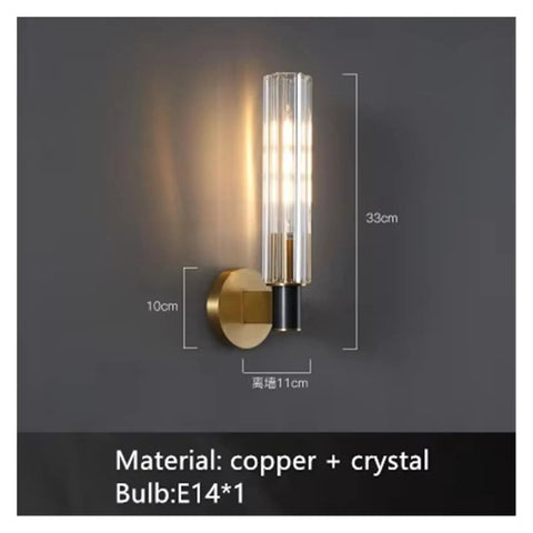 Clear Crystal LED Wall Sconces Brass for Parlor Dining Bedroom Wall Lights E14 Bulb Modern Lamp Indoor Decor, side view.