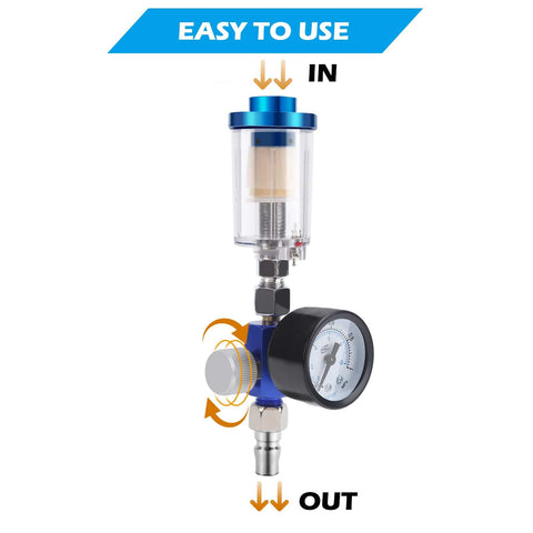 Universal One Quarter Inch Air Regulator Kit With Gauge For Pneumatic Spray Guns, inline oil water trap filter, easy to use.