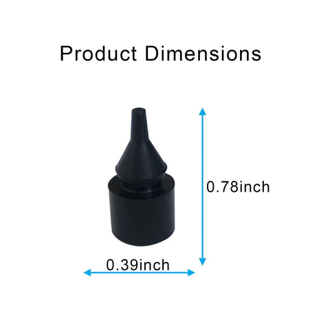 Black rubber fuel filler door bumper stopper, 0.78 in tall, 0.39 in diameter