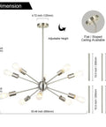 Sputnik Chandelier Lighting Dope 10 Light Modern Starburst Pendant Ceiling Fixture With Brushed Nickel Finish dimensions