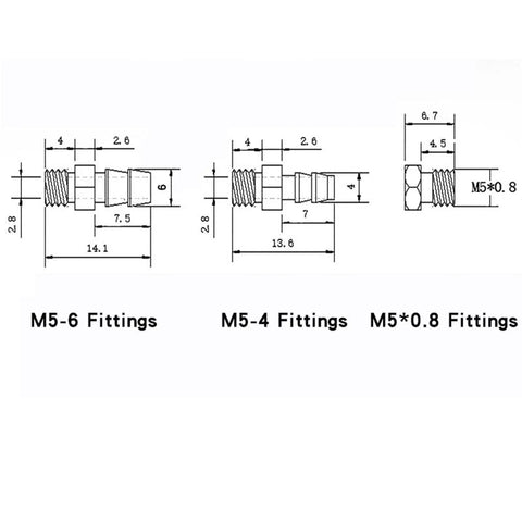 Technical diagram of M5-6, M5-4, and M5*0.8 fittings for Heavy Duty Mechanical Arm Gripper Cylinder With Magnetic Parallel Clamp Clip