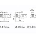 Technical diagram of M5 fittings for Pro Grade Parallel Clamping Magnetic Gripper Cylinder For Mechanical Arm With 1210 1205PT WD.