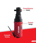 Side view of Quarter Inch Mini Palm Ratchet Tool With 35 Ft Lbs Max Torque And 300 RPM Handy Compact Air Ratchet For Pros And Everyday Use