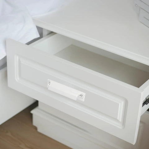 Open drawer with Two Pack 3.5 Inch Cabinet Handles With Screws Finger Pulls Edge Pulls for drawers, white aluminum, sleek design