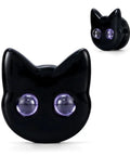 Black Cat Ear Gauges 5/8 Inch Stainless Steel Ear Tunnels With Dope Cartoon Cat Design And Purple Eyes For Standout Piercings