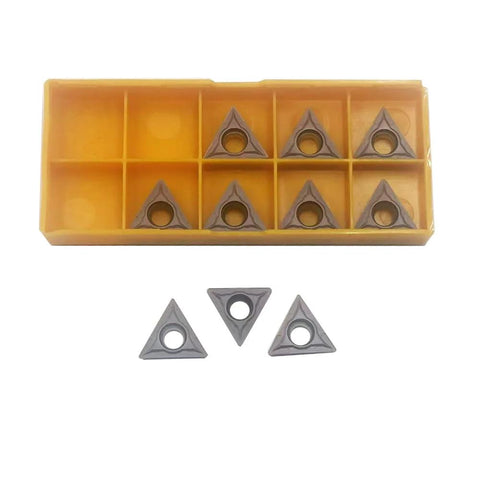 Carbide turning inserts, 20 pcs, TCMT32.51/32.52/16T304/16T308, in yellow organizer box for metal cutting