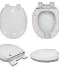 Commercial Round Open Front Toilet Seat With Smooth Soft Close Lid And Rock Solid Quick Release Hinges For No Sweat Cleaning And White Plastic Comfort In Any Professional Setup - Multiple angles displayed.