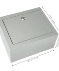 Front view of Weatherproof Outdoor Electrical Junction Box With Beefy Rugged Iron Enclosure And Mounting Plate, dimensions shown