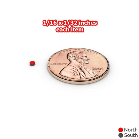 Ultra Tiny Round Disc Magnets 1/16x1/32 Inch N52 Rare Earth Magnets next to penny for size comparison