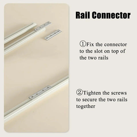 Hella Sturdy Double Rail Sliding Barn Door Track Kit Wall Mounted Room Divider Hardware showing rail connector and assembly instructions.