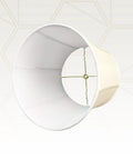 Eggshell Drum Lamp Shade 15 Inch Top Diameter 16 Inch Bottom Diameter 16 Inch Slant Height Silk Type Shantung Fabric Off White Finish Easy Spider Fitter Classic Neutral Lighting Upgrade For Any Room displayed from bottom view showcasing interior structure and spider fitter.