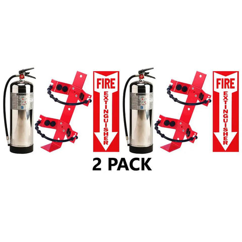 No Fuss Two Point Five Gallon Water Fire Extinguisher Pair With Heavy Duty Wall Mount Bracket And Warning Sign UL Certified