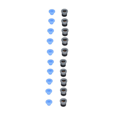 10 Piece Pneumatic Valve Connector Heads For Extruder 3D Printer Accessories PTFE ECAS04, blue and gray caps, laid out vertically