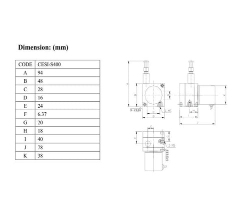 400mm Stroke Draw Wire Encoder With Push Pull Output, Non Contact Magnetic Angle Sensor For Top Notch Precision Displacement, High Resolution, Waterproof Dustproof, Vibration Resistant, Long Life CESI-S400 dimension drawing