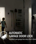 Slick Wall Mounted Smart Garage Door Opener With Rock Solid Battery Backup Ultra Silent Direct Drive Motor Built In Bright Led Light And Crisp Phone Control For Clutter Free Garages And No Hassle Setups in a dimly lit garage with family.