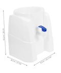 Portable Desktop Water Dispenser For Camping, Office And Home showcasing dimensions with white design and blue tap