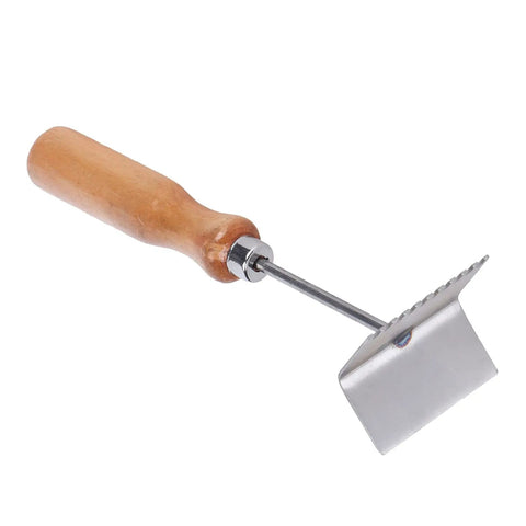Bee Extractor Shovel For Beehives With Wood Handle Queen Bee Excluder Cleaner Frame Scraper Tool For Beekeeping shown at angle.