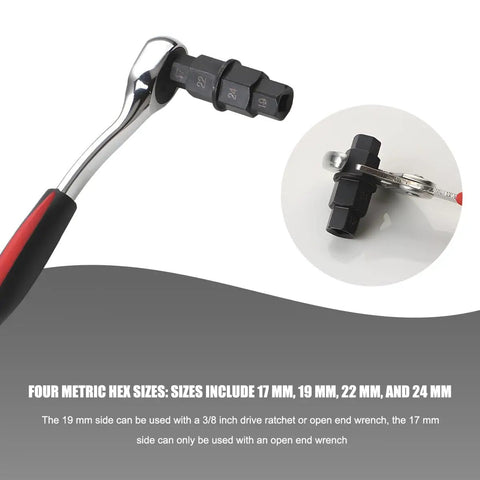 Beefy Heavy Duty Motorcycle Front Axle Tool Kit with 17 19 22 24mm hex adapters and 3/8 inch drive for hub removal