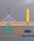 Comparison of self drilling hollow wall anchor kit with screws for drywall and plaster grey plastic anchors and yellow anchors.