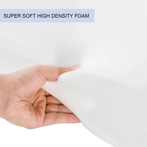 Close-up of hand pressing super soft high-density foam in Outdoor Bistro Chair Cushions Set Of 2, 15 Inch Round Seat Cushions