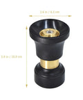 Hella Slick High Performance Water Sprinkler Head with Zinc Alloy Nozzle, black hose sprayer, 3.9 inches tall, 2.6 inches wide.