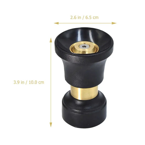 Hella Slick High Performance Water Sprinkler Head with Zinc Alloy Nozzle, black hose sprayer, 3.9 inches tall, 2.6 inches wide.