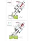 UNOX 3/4 in stainless steel pneumatic valve cross-section; angle-seat, normally closed, threaded connection
