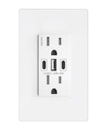 Front view of GaN 30W 6A 3 Port USB Wall Outlet With 2 USB C And 1 USB A Port, Fast Charger For iPhone iPad Samsung LG and HTC, UL Listed.
