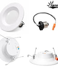 Samsion Smooth Reflector Trim Retrofit Kit, 6 Inch Dimmable LED 5CCT Downlight features smooth round panel and wiring components.