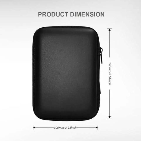 Badass Rugged Hard Drive Case For Portable SSD And HDD Universal Storage Organizer Pouch shown with product dimensions 140mm x 100mm.