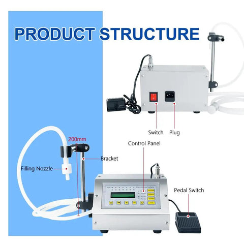 Image showing Compact Digital Control Liquid Filling Machine 5 To 3500ml With Pedal Or Auto Modes Pro Grade Plug And Play