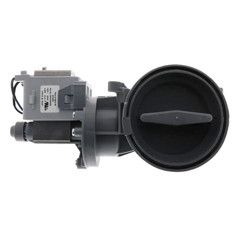 Washer Water Pump Replacement W10425238 side view for front load washers, gray plastic, durable and easy install design