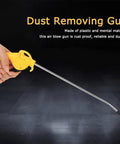 Person holding a High Volume Air Blow Gun With Slim Aluminum Alloy 10 Inch Nozzle For Dust Cleaning In Tight Spaces, yellow handle
