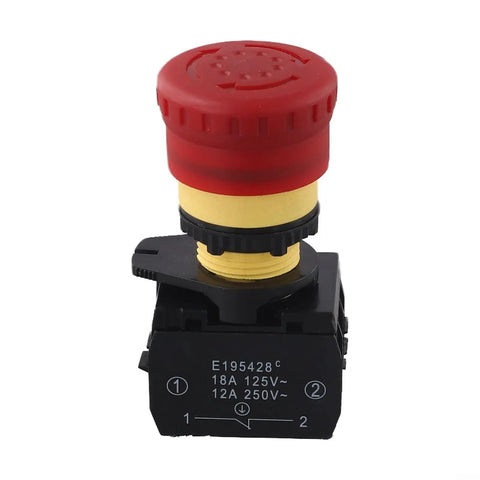 Self Locking Push Button Stop Switch 1NO 125V 250V 18A 12A For Industrial Machinery And Control Panels Black Red 80x50x50mm, front view