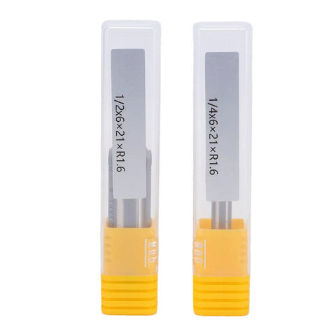 Premium V Shaped Router Bit With Rounded Bottom Arc For Woodworking in storage boxes, showcasing carbide blades of different sizes.