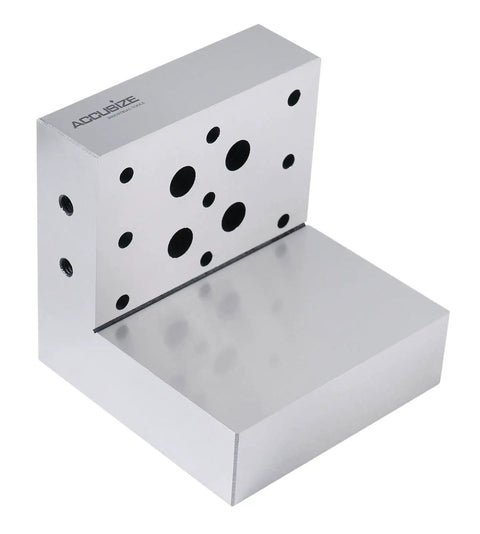 Rock Solid Precision Steel Angle Plate 4x4x4 Inches, 1-1/4 Inch Thick, Ground Flat to 0.0002 Inch, Hardened to HRC58-62, 13 Holes 1/4-20 Tapped, Machining Fixture for Milling and Assembly