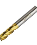 Angled side view of TOPPROS titanium-coated 4-flute end mill bit with straight shank