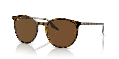Low Bridge Fit Round Sunglasses In Havana On Transparent Frame With Brown Polarized Lenses 54 mm For High Cheekbones And UV Protection