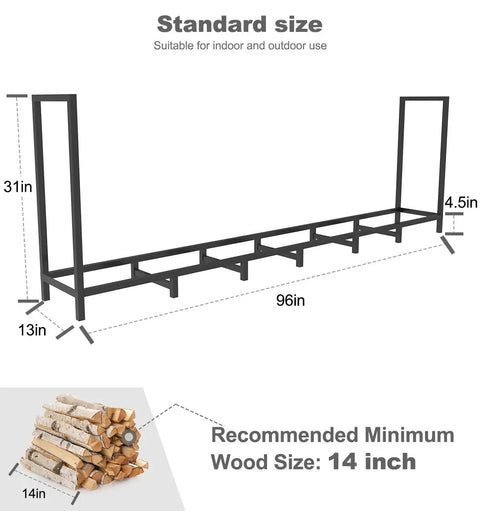 Eight Foot Outdoor Firewood Rack Holder With Fourteen Support Legs For Fire Wood Pile Storage Adjustable Heavy Duty Log Stacker Stand