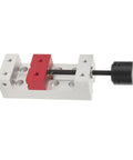 Heavy Duty Mini Aluminum Bench Vise Clamp For Drill Press Workstation with red jaw, 50mm size, for precise clamping of small parts.
