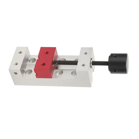 Heavy Duty Mini Aluminum Bench Vise Clamp For Drill Press Workstation with red jaw, 50mm size, for precise clamping of small parts.