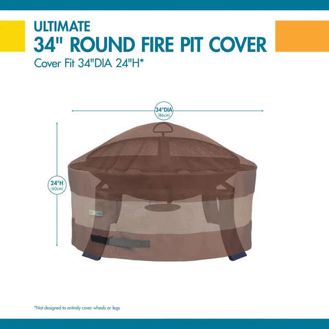 Ultimate Waterproof 34 Inch Round Fire Pit Cover For Outdoor Patios, Fits Pits Up To 34 Inch Diameter And 24 Inch High