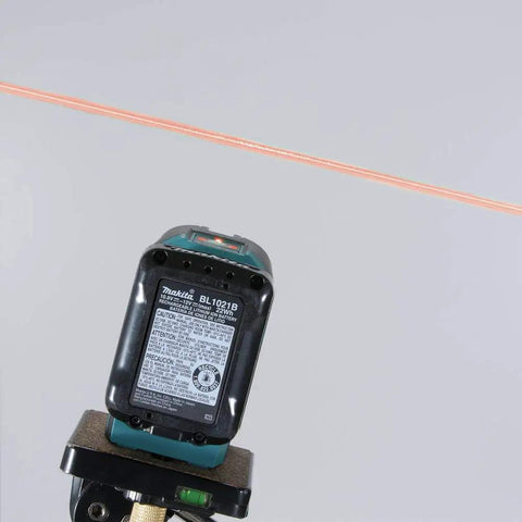 Dead On Accuracy 12V Cordless Self Leveling Laser Kit With Bright Red Cross Beams And Lightweight 2 Ah Battery showing cross line beam.